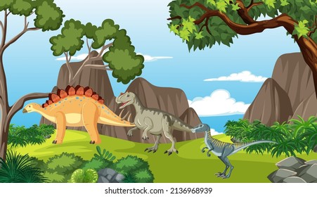 Dinosaur in prehistoric forest scene  illustration