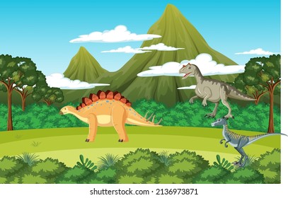 Dinosaur in prehistoric forest scene  illustration