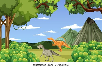 Dinosaur in prehistoric forest scene  illustration