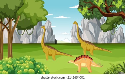 Dinosaur in prehistoric forest scene  illustration