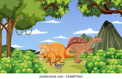 Dinosaur in prehistoric forest scene  illustration