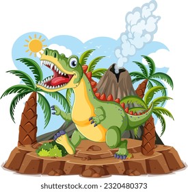 Dinosaur at prehistoric island isolated illustration