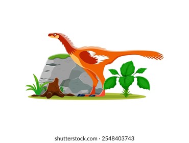 Dinosaur or prehistoric lizard Archaeopteryx for cartoon dino character, vector extinct animal. Jurassic or Cretaceous era bird feathered dinosaur Archaeopteryx for kid paleontology atlas collection