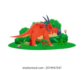 Dinosaur, prehistoric lizard Styracosaurus or dino animal, cartoon vector character. Jurassic or Cretaceous era Styracosaurus spiked dinosaur species for kid dino encyclopedia or paleontology museum