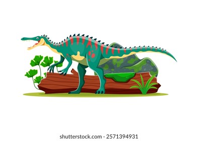 Dinosaur or prehistoric lizard Suchomimus for cartoon dino character, vector extinct animal. Jurassic or Cretaceous era dinosaur Suchomimus of spinosaurus species for kid paleontology atlas collection