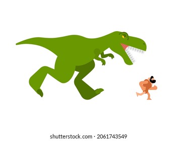 Dinosaur and prehistoric man. T-rex and ancient man