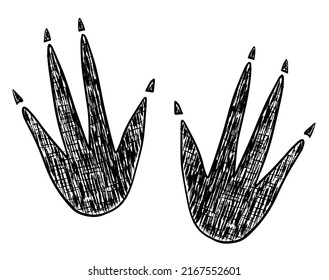 Dinosaur pteranodon paw trail in hand drawn style