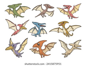 Dinosaur Pterodactyl Cartoon Doodle Style Illustration