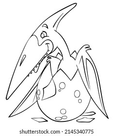 Dinosaur pterodactyl. Element for coloring page. Cartoon style.