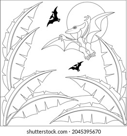 Dinosaur pterodactyl vector coloring book.