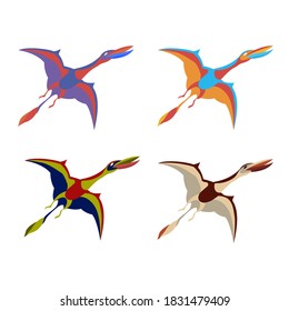 Dinosaur pterodactyl. Vector illustration of flying prehistoric reptiles.