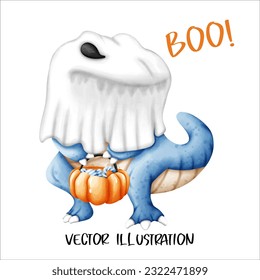 Dinosaur Pumpkin Halloween Element Watercolor Vector File ,Clipart Cute cartoon style For banner, poster, card, t shirt, sticker