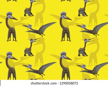 Dinosaur Quetzalcoatlus Cartoon Background Seamless Wallpaper