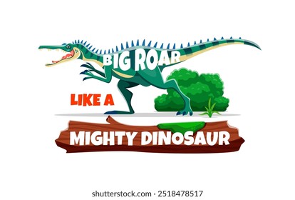 Dinosaurio cita gran rugido como un dinosaurio poderoso. Un animal feroz con la frase motivacional evoca fuerza, poder y determinación. Tipografía de Vector con cita inspiradora para póster o impresión