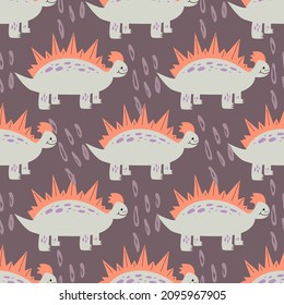 Dinosaur and raindrops egg for baby textiles.Cute seamless pattern with dots and cute dinosaur in flat style.Vector illustration
