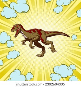 Dinosaur raptor concept in pop art style for print and decoration. Vector illustration.