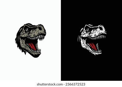 Dinosaur Raptor Face Clipart, Tyrannosaurus T Rex or Velociraptor Head for Jurassic Prehistoric Wildlife Logo Design