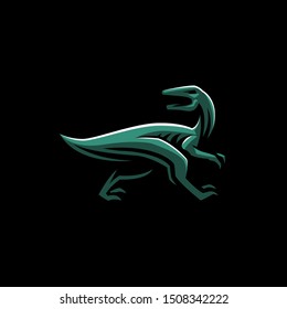 The dinosaur, the raptor, is running. Jurassic period, minimalistic style. Vector illustration.