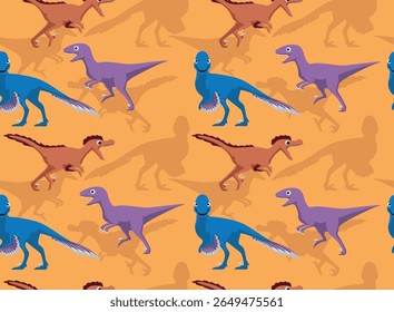 Dinosaur Raptors Summer Set Cartoon Seamless Pattern Background Wallpaper