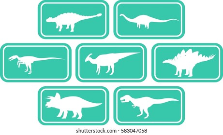 Dinosaur Rectangular Emblem Set Aquamarine