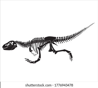 Dinosaur Rex Skeleton Running Dinosaur Silhouette In Isolate On White Background. Vector Illustration