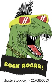 Dinosaur Rex with sunglasses and punk hair vector illustrations , For tshirt prints and other uses.