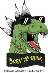 Dinosaur Rex with sunglasses and punk hairs vector illustrations , For tshirt prints and other uses.