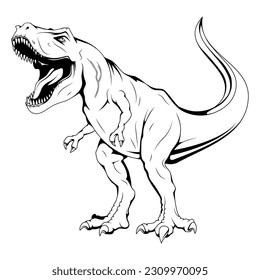 Dinosaur Rex. Vector illustration of a sketch roaring tyrannosaurus. Mesozoic era carnivorous dinosaur