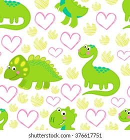 Dinosaur Rex vector seamless pattern. Dinosaur girl design
