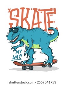 Dinosaur Ride Skateboard Hand Drawn Vector Illustration Designs