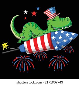 Dinosaur Riding Fireworks Funny 4th Of July Kids Boys