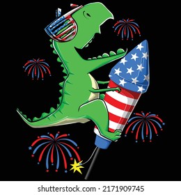 Dinosaur Riding Fireworks Funny 4th Of July Kids Boys