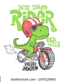 Dinosaur riding a motorbike vector print design