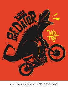 Dinosaur riding a motorbike vector print design.