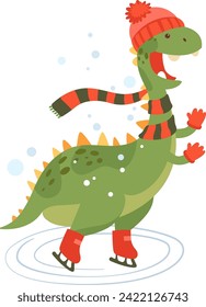 Dinosaur Riding On Skates Vector Illustration