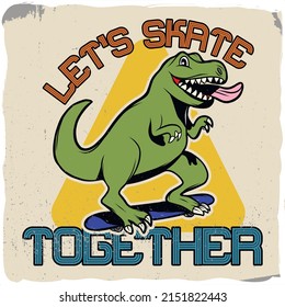 Dinosaur riding a skateboard with a tongue out