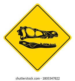 dinosaur road sign, t-rex detailed head in a white romb, beautiful sign, rare collection. 