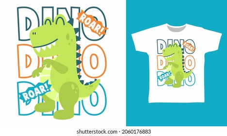 Dinosaur Roar Cartoon For T Shirt Design