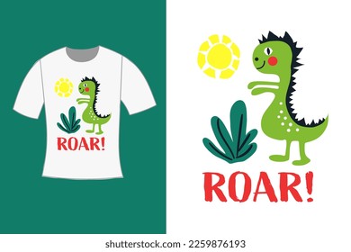 Dinosaur with Roar typography t shirt design