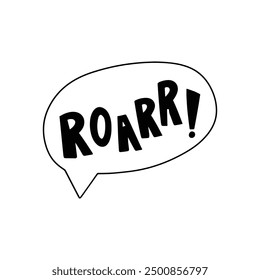 Dinosaur roaring speech bubble doodle illustration