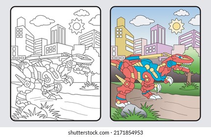 dinosaur robo coloring book, education for children and elementary school, vector illustration.
