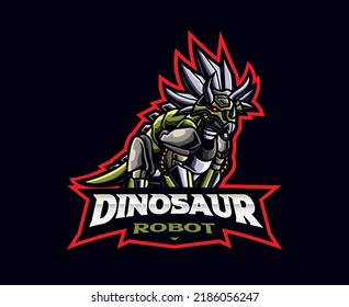 Dinosaur robot mascot logo design. Triceratops robot vector illustration. Logo illustration for mascot or symbol and identity, emblem sports or e-sports gaming team