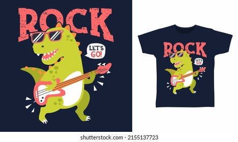 Dinosaur rock cartoon tshirt art design