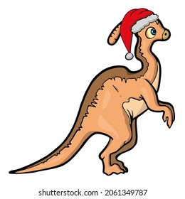 Dinosaur in Santas hat Vector isolated illustration