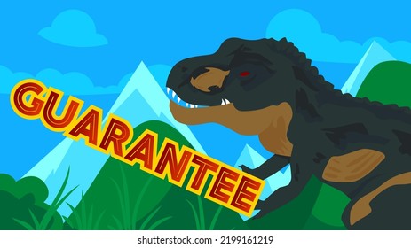 Dinosaur saying Guarantee word. Tyrannosaurus Rex with thoughts.