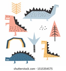dinosaur scandinavian drawing set design vector illustration pack collections. Funny nursery style for kids and baby fashion.