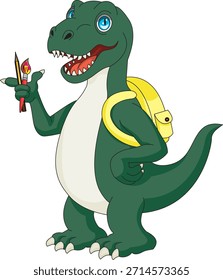 Dinossauro com saco de escola de volta à escola Dino Mascote animal vetor