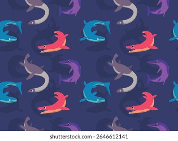Dinosaur Sea Monster Summer Set Cartoon Seamless Pattern Background Wallpaper