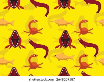 Dinosaur Sea Monster Yellow Summer Set Cartoon Seamless Pattern Background Wallpaper