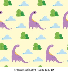 Dinosaur seamless background in kawaii style vector